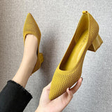 Heel Stretch Knitted Pumps Shoes Women's Shallow Flats High Heels Dress Shoes Pointed Toe Mesh Breathable Cozy
