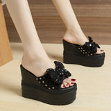 Sandals Women Luxury Platform Bowtie High Heels Slippers Peep Toe Black White Slides Outdoor Pumps Ladies Casual