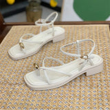 Women 2023 Summer New Fashion Square Toe Roman Shoes Simple Fairy Strap Women Shoes Flat Casual Shoe Sandalias De
