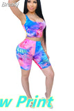 Women Tie Dye Print 2 Pieces Sets Tracksuits Crop Top Side Lace-Up Bandage Shorts Ladies Sexy Tracksuits Hollow