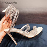 Strap Crystal Sandals Woman Summer 2023 Elegant Rhinestone Women's Luxury Sandals Sweet Ladies High-heeled Sandals