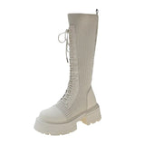 2023 Autumn Winter New Chunky Platform Long Boots Women Thick-soled Stretch Knitted Knee High Boots Woman Botas De