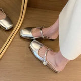 Gentle Semi-Slippers Flat-Soled Shoes Women's Bag Head With A Soft Sole Silver Mary Jane Women's Shoes Temperament Word