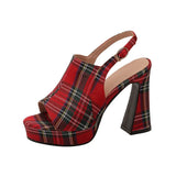 Print Sandals Women 2023 Summer Platform Shoes Chunky Style Peep Toe Heels Cloth Upper Zapatos