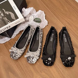 Sequined Ballet Flats Summer New Women Bow Round Toe Mary Janes Shoes Fashion Diamond Pendant Elegant Ladies