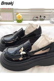 Summer Footwear Loafers Shoes for Women 2023 Normal Leather Casual Platform Round Toe Black Cute Kawaii on Sale Fashion
