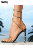 Winding Crystal Sandals Woman Summer 2023 Runway Ankle Strap Party Shoes Stiletto Sandals High-heeled Ladies