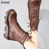 Genuine Leather Zip Ankle Boots Women Shoes Leisure Round Toe 2022 New Autumn Winter Sewing Handmade Platform