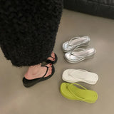 Sandwiched Herringbone Slippers Women's Shoes 2024 New Summer Heightened Thick-Soled Beach