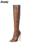 Women Snake Boots Pointed Toe Women's High Boots Ladies Sexy Stiletto High Heels Party Shoes Botas Mujer Demonia