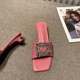 heel Med Shoes Woman 2023 Glitter Slides Slippers Summer Fashion Pantofle Block Jelly Luxury New Rubber Crystal Hoof