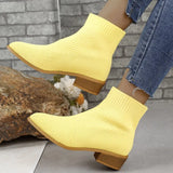 Knit Women Boots Stretch Fabric Solid High Heels Pointed Toe Breathable Socks Shoes for Women Slip on Casual Ankle
