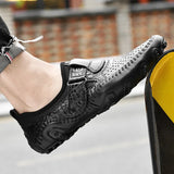 men shoes slip on British Style Men Causal Shoes breathable Genuine Leather Men Shoes hole Outdoor Shoes Zapatos