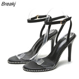 Transparent High-heeled Sandals Beaded Shoes Women's All-match Sexy Stiletto Strap Sandals Women Sandalias Mujer