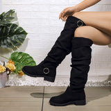 Breakj Folded Boots Women's Belt Buckle Boots But Knee Pile Boots Thick And Thin