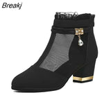 Women's Shoes Mesh Chunky Heel Fashion High Heels Short Tube Women's Boots Autumn Women's Shoes Hollow