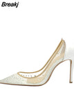 Shoes pointed toe glitter rhinestone stiletto sexy 12cm high heel wedding party dating pumps 8cm 10cm SJ007