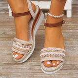 Breakj New Large-Size Thick Bottom Slope And Casual Sandals Women Buckle High-Heeled Fabric Fish Mouth
