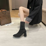 Women Over The knee High Long Boots Block High Heels Short Ankle Knitted Boots Stripper Winter Warm Sock Stretch Sexy