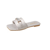 Breakj Slippers Female Metal Chain One Word Drag Flat Home Slippers Female Womens Flats
