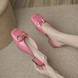 with Heel Summer 2023 Leather Slides Pink Mules Women's Slippers and Ladies Sandals Job I Non Slip Original Korea Style