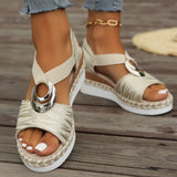 Breakj 2025 New Slope Heel Sandals Women Metal Buckle Rope Slopes And Light-Bottomed Fish Mouth