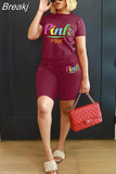 Summer Shorts Tracksuit Set Pink Letter Print Top Biker Shorts Suits Sport Casual Two Piece Set Bodycon Outfits