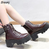 Women Shoes Platform Boots Punk Gothic for Women Boots Combat Ladies Black Metal Button Woman Motorcycle Ankle Boots Autumn
