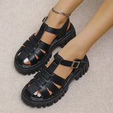 Rome Closed Toe Platform Sandals for Women Buckle Strap Thick Bottom Sandals Woman Summer Pu Leather Student