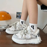 Grey Sports Shoes Casual Platform Sneakers Women Kawaii Lolita Vulcanize Korean Fashion Designer Flats Footwear