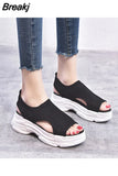 Sports Sandals For Women 2023 Summer New Fashion Roman Wedge Platform Sandals Hollow Out Mesh Sneakers White Spring