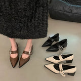 Pointed Mary Jane Small Leather Shoes British Spring 2024 New Korean Version Of French Rough Heels Love Single