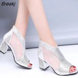Women Sandals Rhinestone Thick High Heels Fashion Woman Shoes Ladies Buckle Open Toe Sandals Feamle Casual Platform