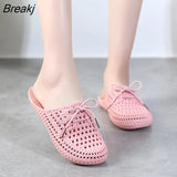 Women Slippers Mules Shoes Woman Closed Toe Breathable Flip Flops Hollow Light Lace Up Outdoor Flats Sandals Beach