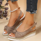 Breakj New Sandals Large Size Hemp Rope Bow Wedge Casual Sandal Women's