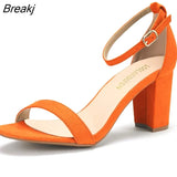 Women High Heels Sandals Women New Summer Shoes Woman Fashion Buckle Strap Square Heel Flock White Open Toe