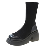 Autumn Winter Stretch Ankle Boots Women 2023 Slip On Chunky Platform Goth Boots Woman Thick Soled Short Booties