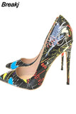 Graffiti Colorful Women Pumps Sexy Women High Heels Wedding Party Women Shoes Stilettos 12 cm QP026