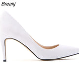 Classic Sexy Pointed Toe 8cm Mid High Heels Women Pumps Faux Suede Party Dress Wedding Shoes Big Size 10
