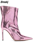 Women's Mid Calf Boots Rose Red Mirror Boots Sexy Runway Stilettos Pointed Toe Demonia Boots Ladies Party Shoe Botas De