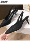 Toe Sandals Black Shoes for Women Buckle Strap All-Match Clear Heels Sexy Beige Velvet Fashion Stiletto Comfort Girls