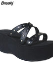 Design Gothic Style Vampire Cosplay Platform Wedges Woman Shoes Sandals Summer Cosy Fashion Women Shoes Slipper