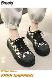 Print Cute Sneakers Black White Canvas Shoes 2023 New Platform Flat Lace Up Tennis Shoes Casual Versatile Zapatos De
