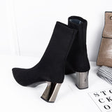 Breakj Women's Black Warm Boots Comfortable Fashion Pointed High Heels Women's Casual Coarse Heel Single