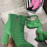 New Women's Brand Luxury High Heels Fashion Green Towel Warm Street Style Women's Boots Pointed Toe Fashion Women's
