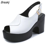 Summer New Fashion Peep Toe Genuine Leather Shoes for Women Casual Platform Sandals Comfort Designer Height Increase