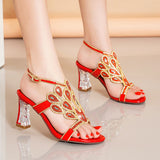 High-Heeled Sandals Women's Water Diamond 2024 Summer New French Girls' Gentle Shoes Thick-Heeled Leather Crystal Wedding