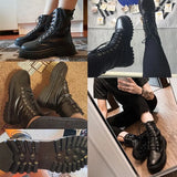 White Black PU Leather Ankle Boots Women Autumn Winter Round Toe Lace Up Shoes Woman Fashion Motorcycle Platform