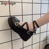 shoes platform emo shoes on heels women loli thick heel cross bandage women shoes kawaii cosplay Mary Janes gothic