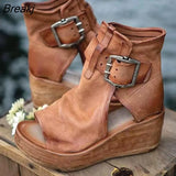 Women Sandals Shoes 2021 Summer Retro Peep Toe Platform Sandals PU Leather Zipper Thick Bottom Women Shoes Ladies
